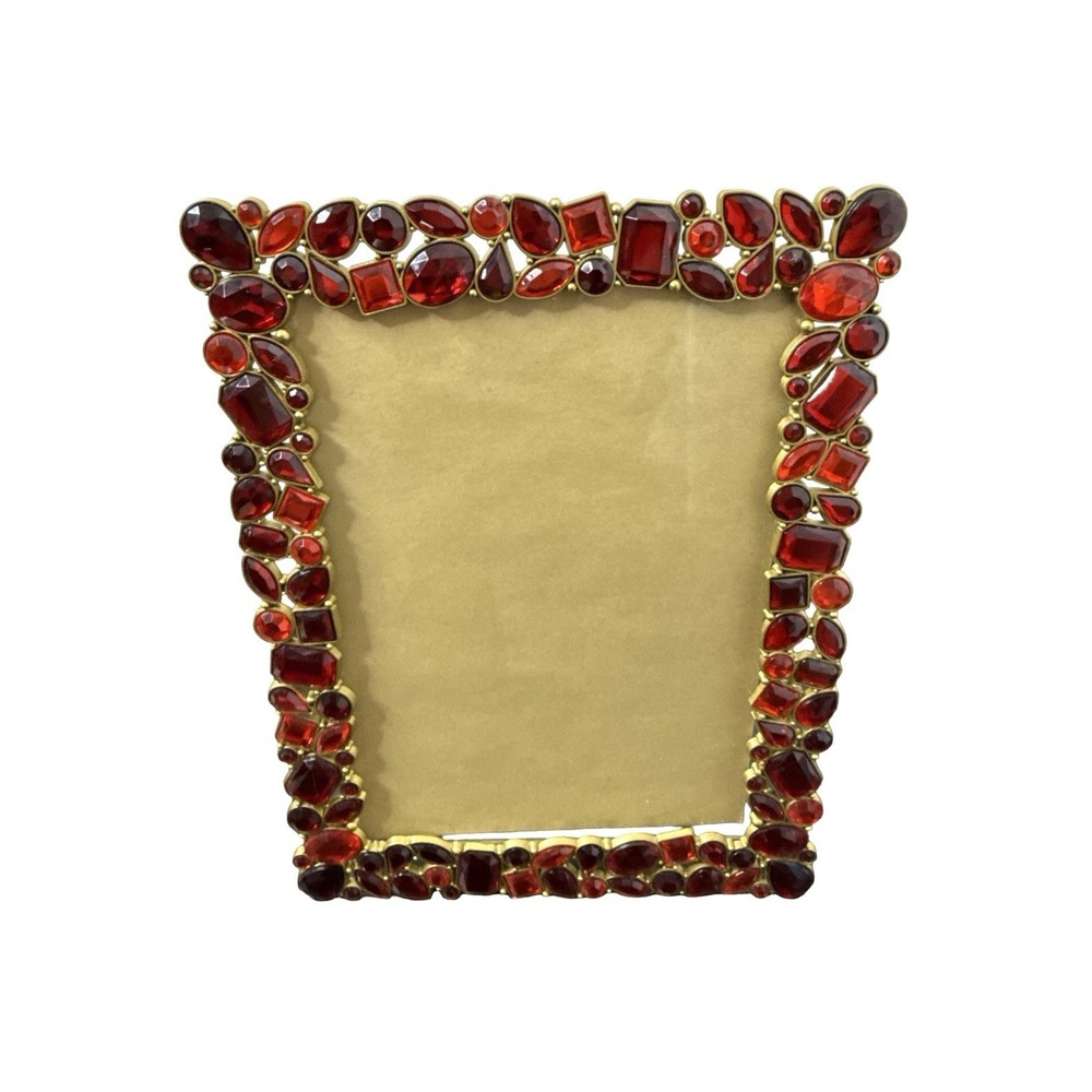 Pier 1 Gold tone red gemstones Rhinestone 5 x7 Picture Frame